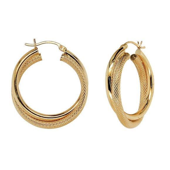 Round Twisted Hoop Earrings 14K Yellow Gold - Picture 1 of 4